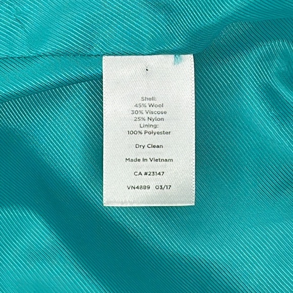 Talbots | Turquoise Wool Blend Flounce Sleeve Jacket - Picture 11 of 14